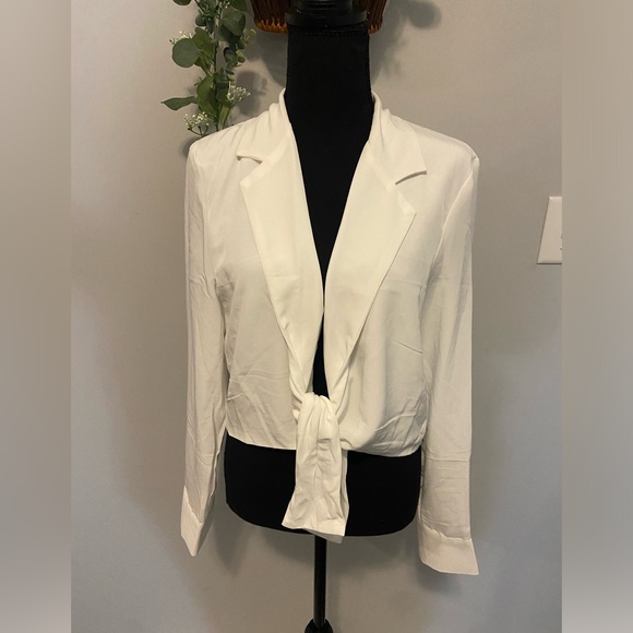 White Long Sleeve Front Tie Blouse - Picture 1 of 6